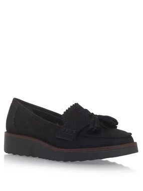 Black Tassel Loafers for Women — Textured Slip-On Flats